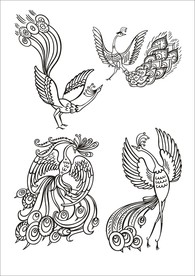 手绘线描孔雀