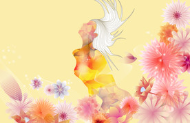 手绘花卉女孩