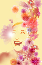 手绘花卉女孩
