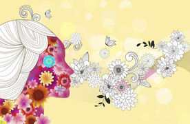 手绘花卉女孩