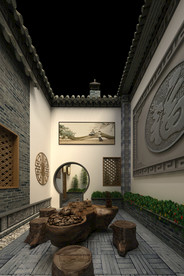 中式园林庭院3d模型