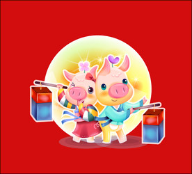 手绘线描小猪