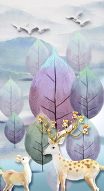 玄关麋鹿树叶梦幻背景墙