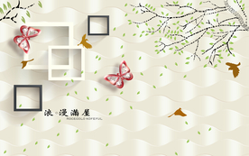 浪漫满屋蝴蝶树枝背景