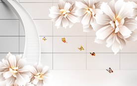 简约花卉蝴蝶3D空间背景