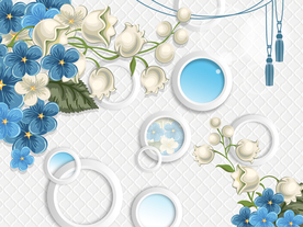 圆圈花朵电视背景墙