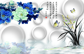 3D圆圈牡丹电视背景墙