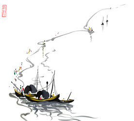 吴冠中写意国画江南水乡中式背景