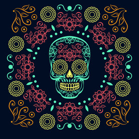 骷髅头花卉背景
