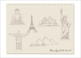 世界标志建筑物白描图