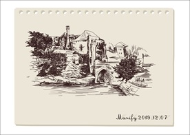 欧式乡村建筑素描画