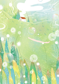 梦幻插画 卡通风景插画