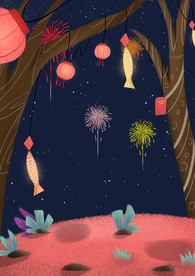 梦幻插画 卡通风景插画