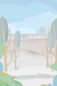 卡通树木 风景画 圆形风景 卡