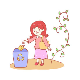 卡通扔垃圾女孩