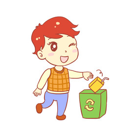 卡通扔垃圾男孩