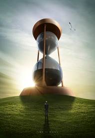 创意时间与天空成合背景