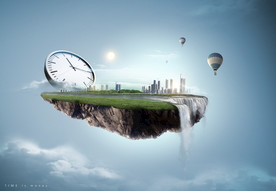 创意时间与天空成合背景