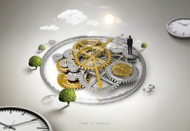 创意时间与天空成合背景