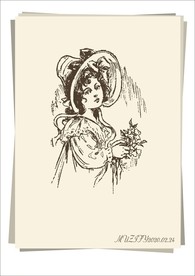 手持花朵戴礼帽的小女孩