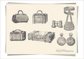 5款入旅行箱包 怀表 手绘稿