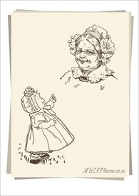 祖母和孙女肖像手绘稿