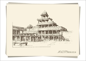 建筑物装饰画手绘稿