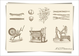 蚕丝 棉花复古纺纱机手绘稿