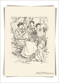 花园树下的母亲与孩子