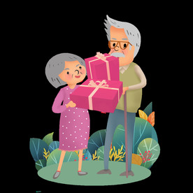 卡通重阳节两位老人手捧礼物素材