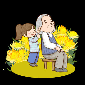 重阳节为老人捶背菊花素材