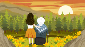 唯美九月九重阳节插画陪奶奶看夕