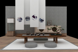 禅意茶桌边柜3d模型