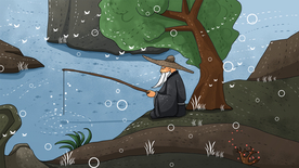 姜太公钓鱼成语故事插画