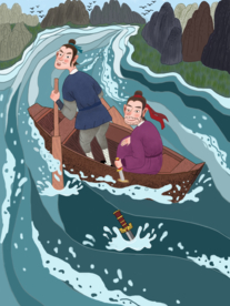 刻舟求剑成语故事插画