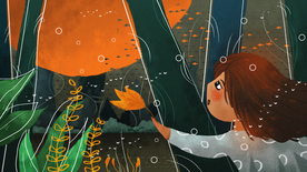 落叶归根成语故事插画