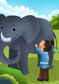 盲人摸象成语故事插画