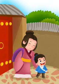 孟母三迁成语故事插画