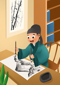 双管齐下成语故事插画