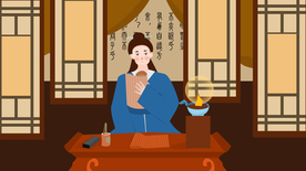 挑灯夜读成语故事插画