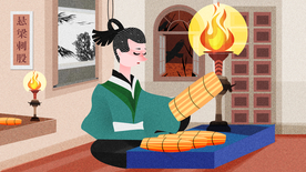 悬梁刺股成语故事插画