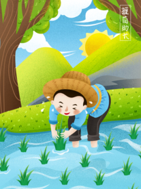 拔苗助长成语故事插画