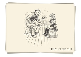 船长爷爷和孙女 素描画