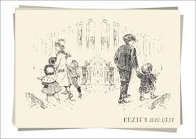 逛街的两个家庭素描画