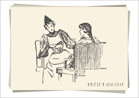 聊天的姐妹 素描画