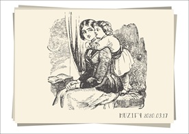 母亲与儿子素描画