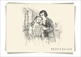 看画框的夫妻素描画