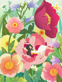 春分时节繁花盛开肌理插画