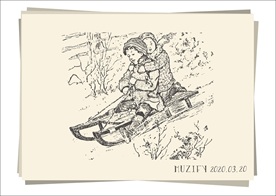 滑雪的男孩女孩 素描画