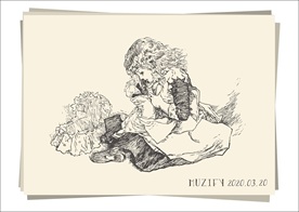 卷发的贵族女孩儿 素描画